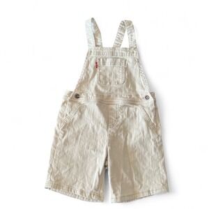 Levi's Kids Overall‎ Shorts 4T Khaki Cream Beige Denim Cotton Adjustable Straps